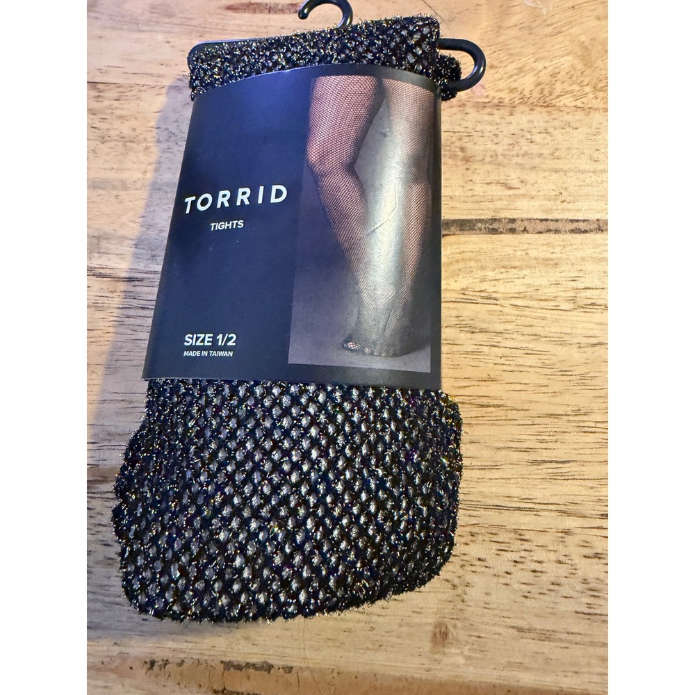 Torrid Black Gold Metallic Sparkle‎ Fishnet Tights Size 1/2 Plus Size New